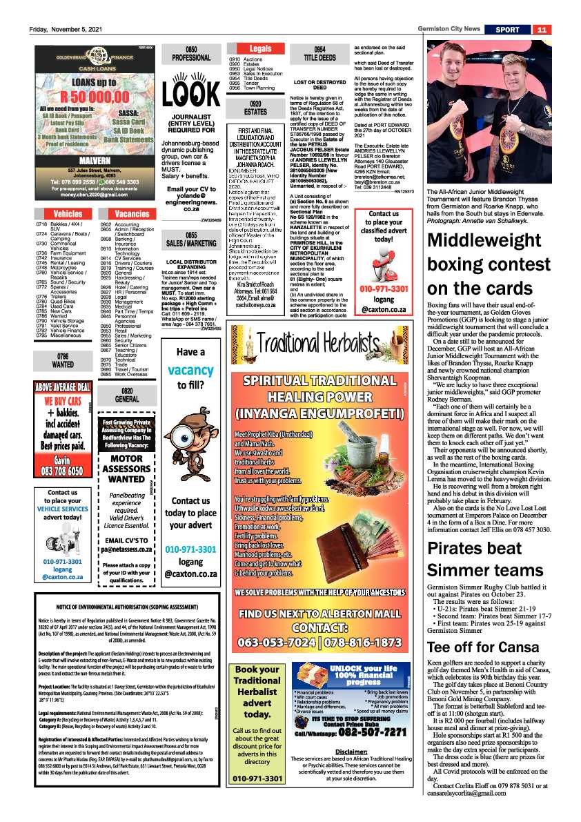 Germiston City News 03 November 2021 page 13