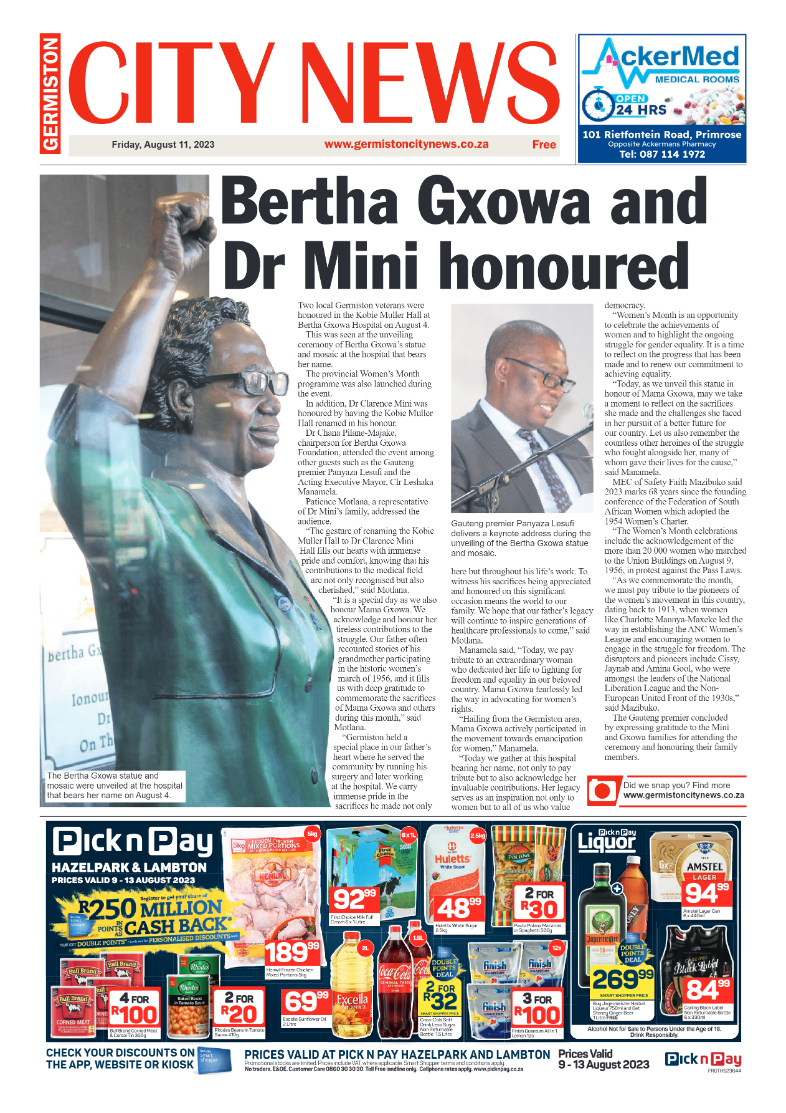 Germiston City News 11  August 2023 page 1