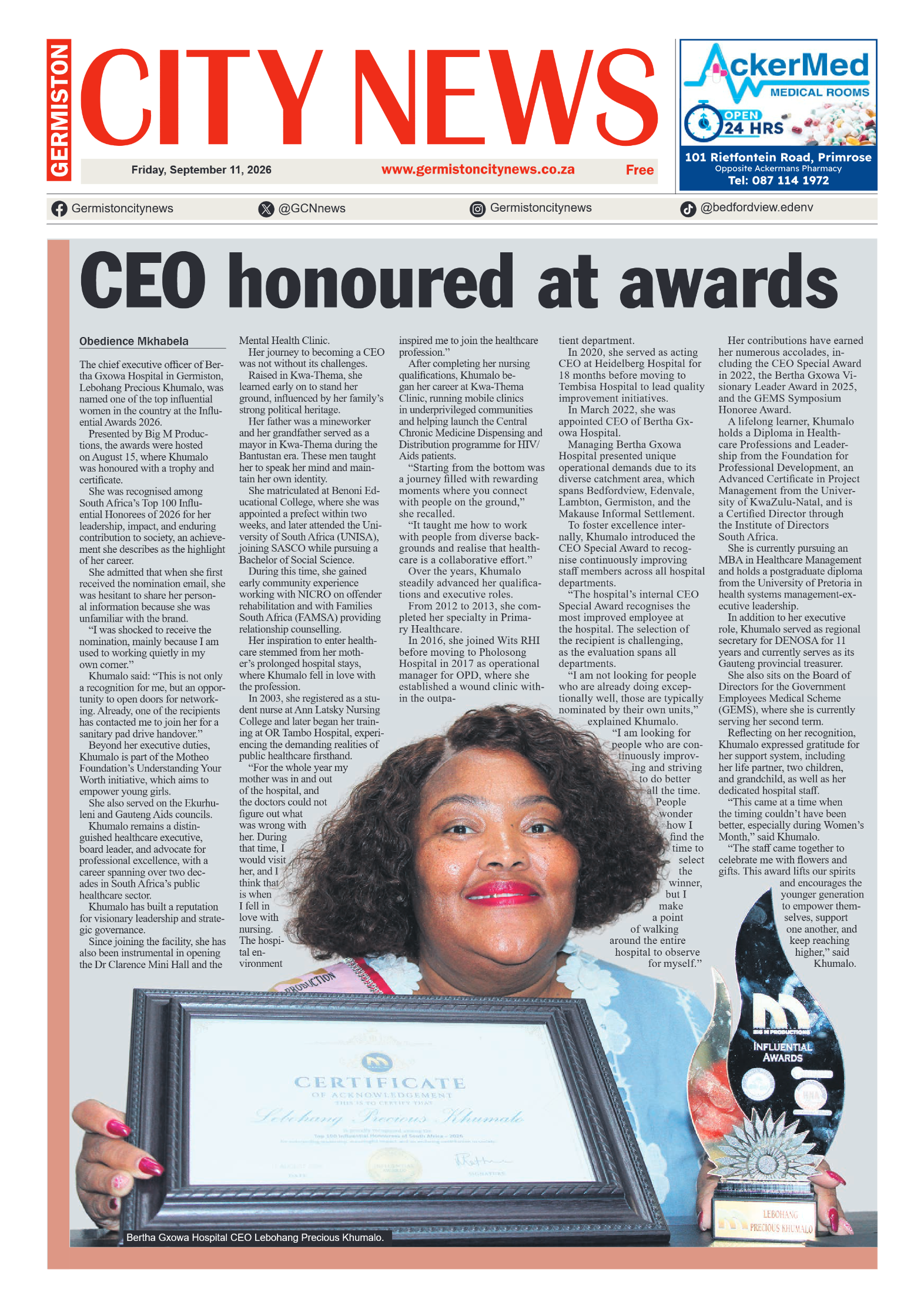 Germiston City News 11 September 2026 page 1
