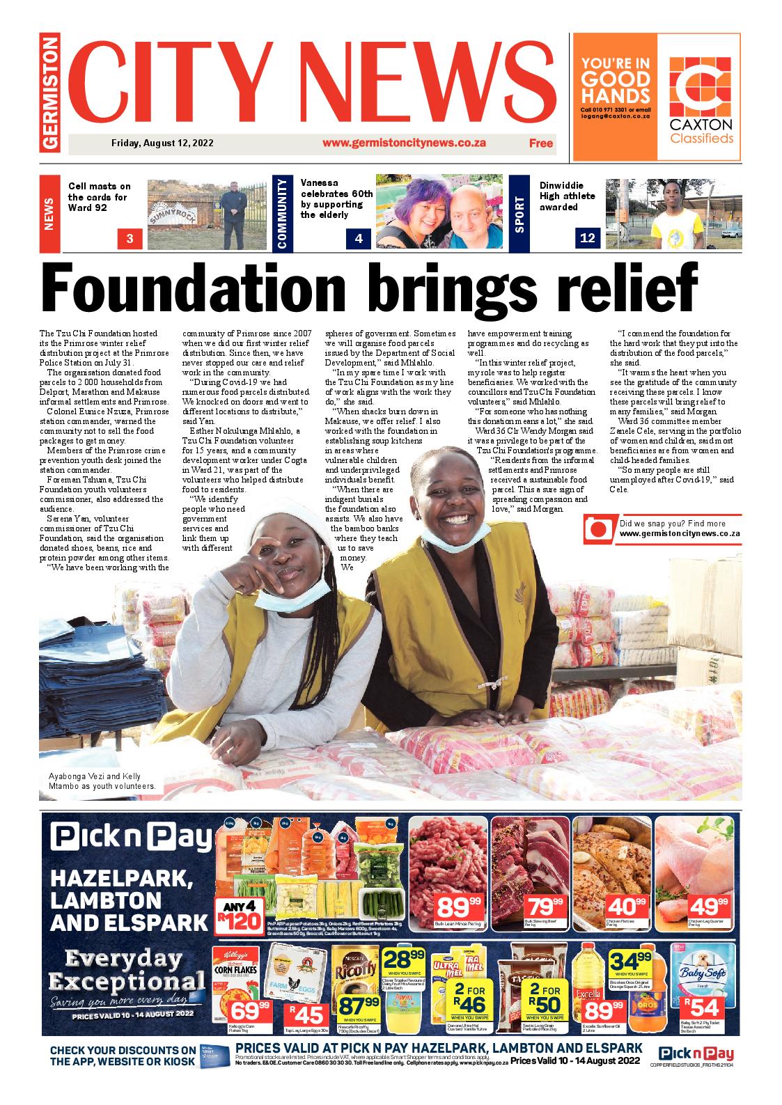 Germiston City News 12 August 2022 page 1