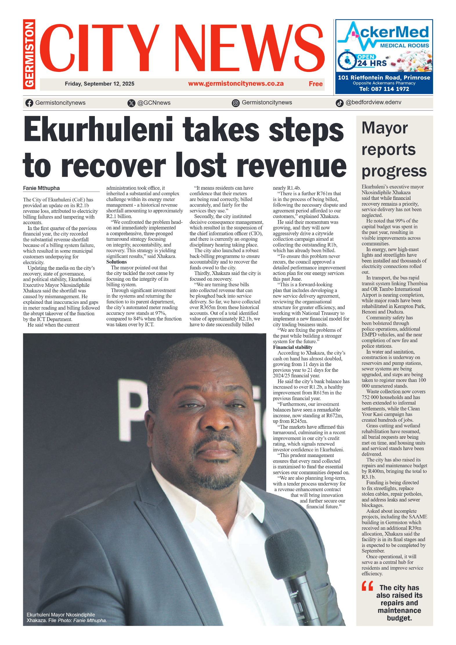 Germiston City News 12 September 2025 page 1