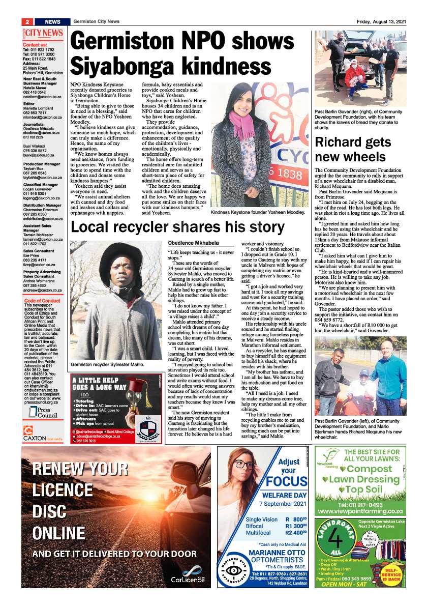 Germiston City News 13 August 2021 page 2