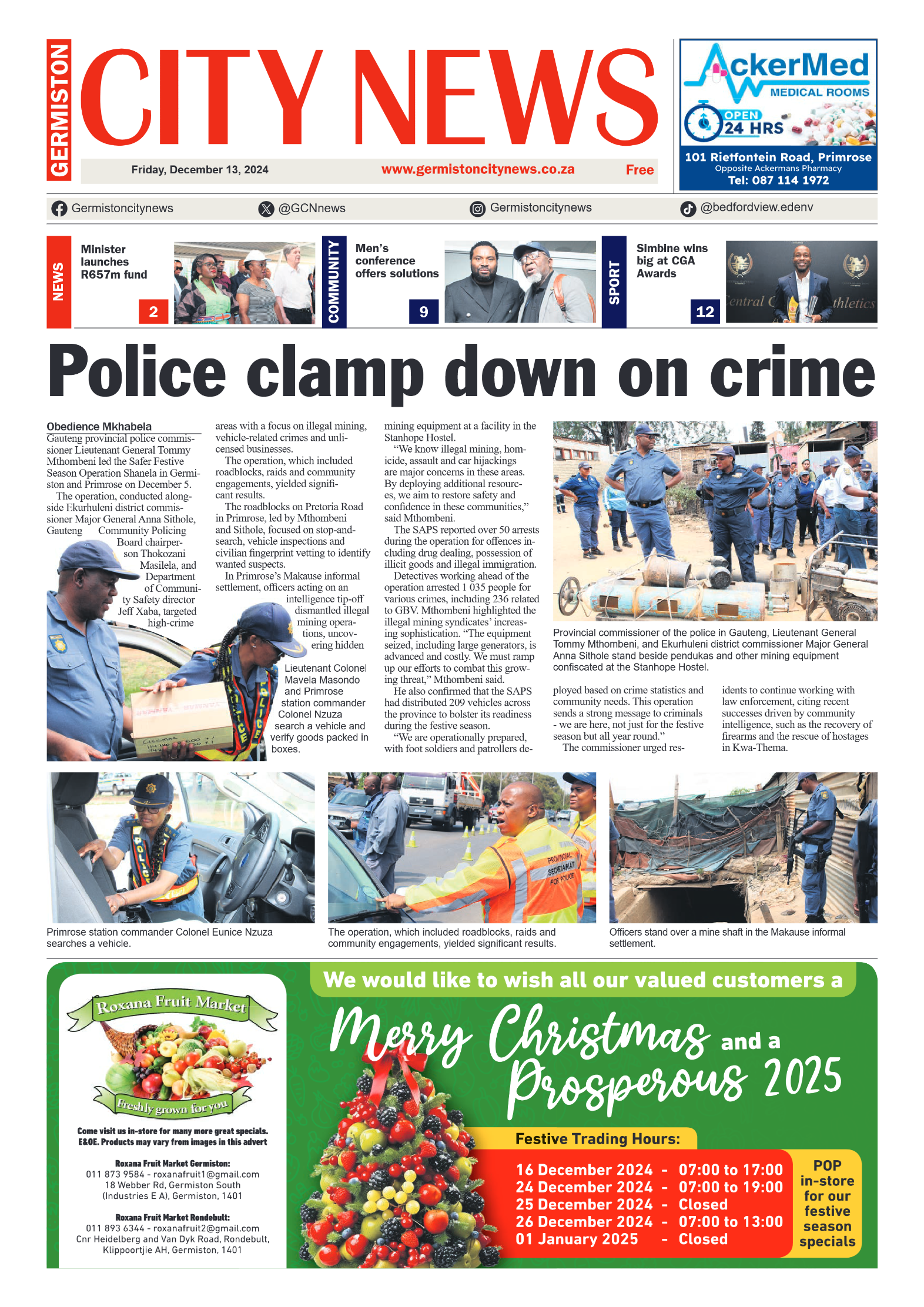 Germiston City News 13 December 2024 page 1