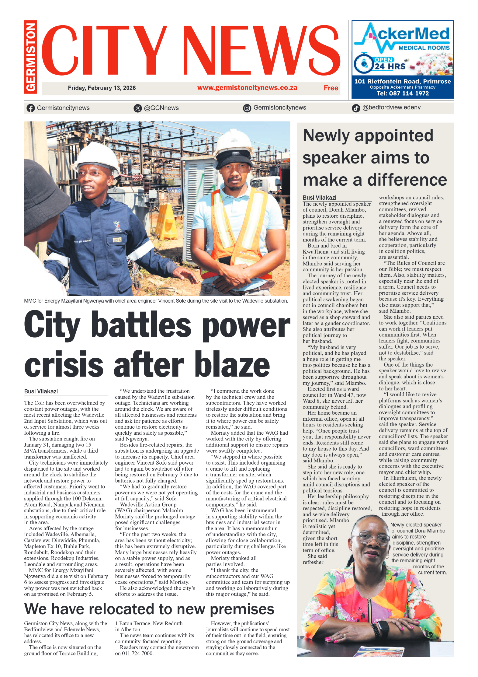 Germiston City News 13 February 2026 page 1