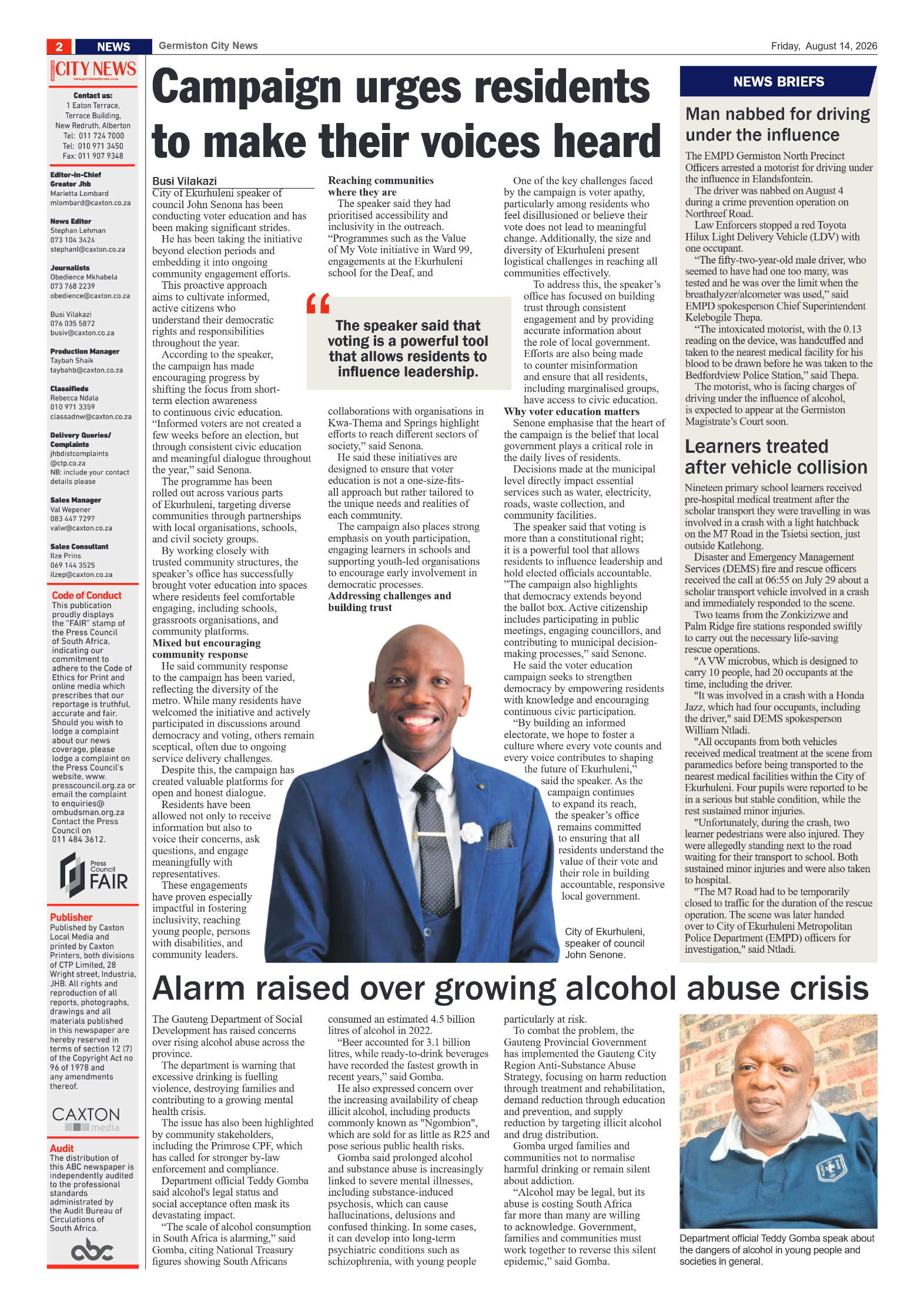 Germiston City News 14 August 2026 page 2