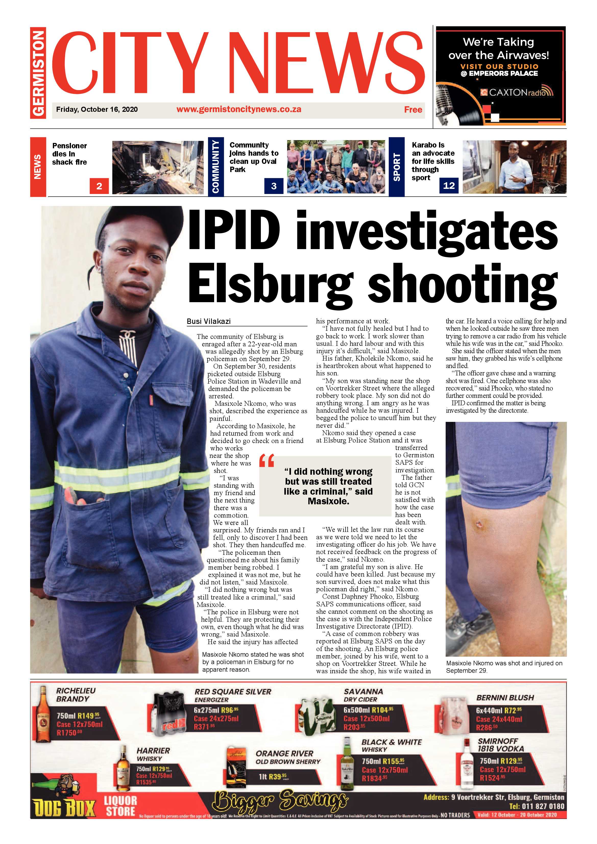 Germiston City News 14 October  2020 page 1