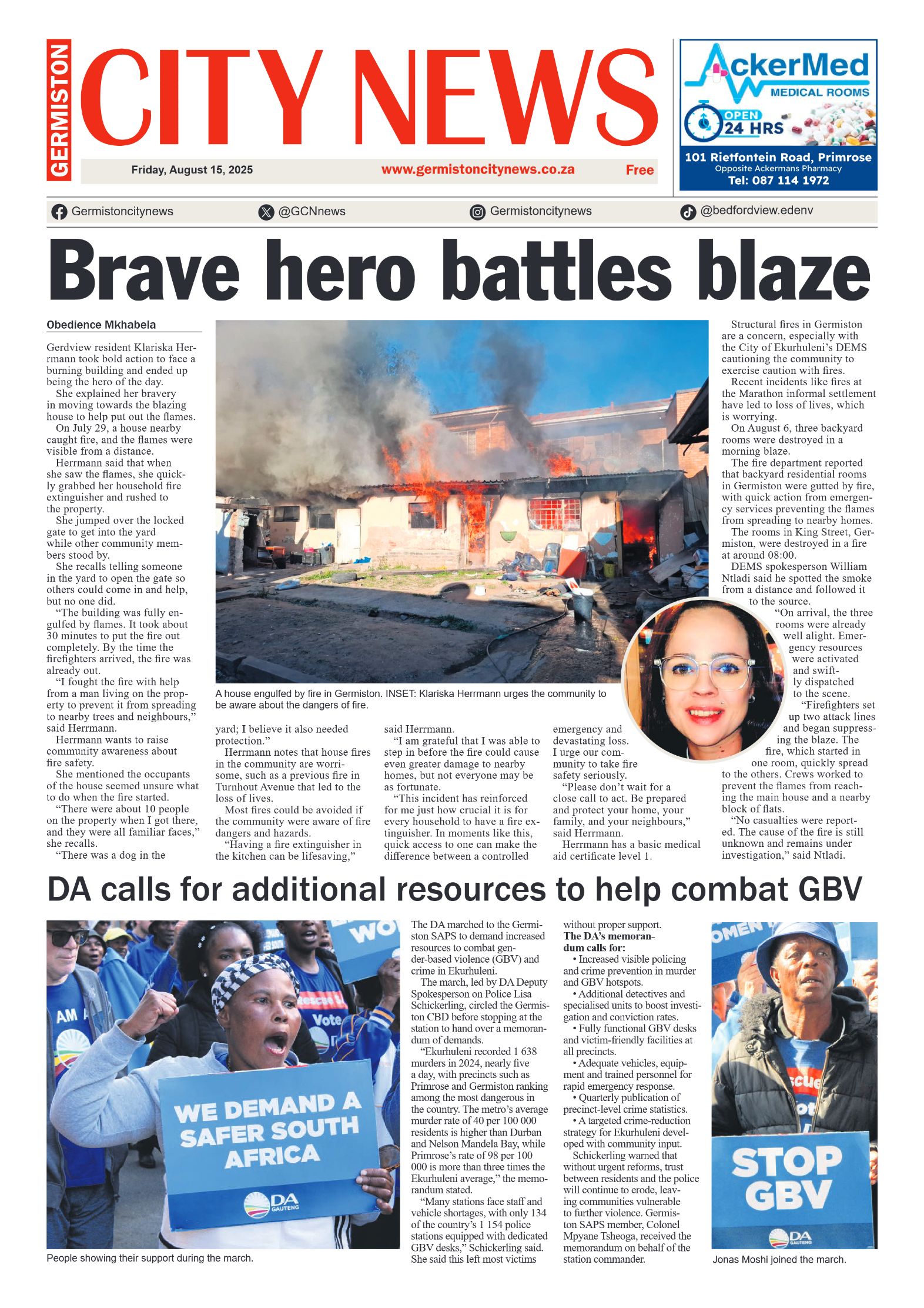 Germiston City News 15 August 2025 page 1