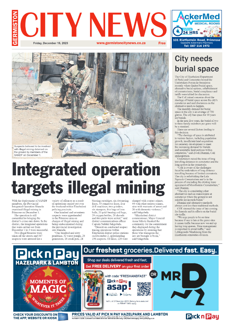 Germiston City News 15 December 2023 page 1