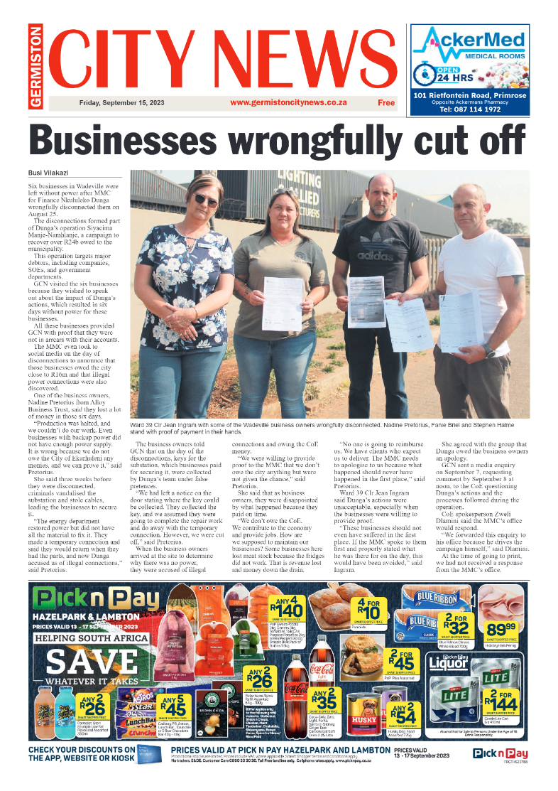 Germiston City News 15 September 2023 page 1