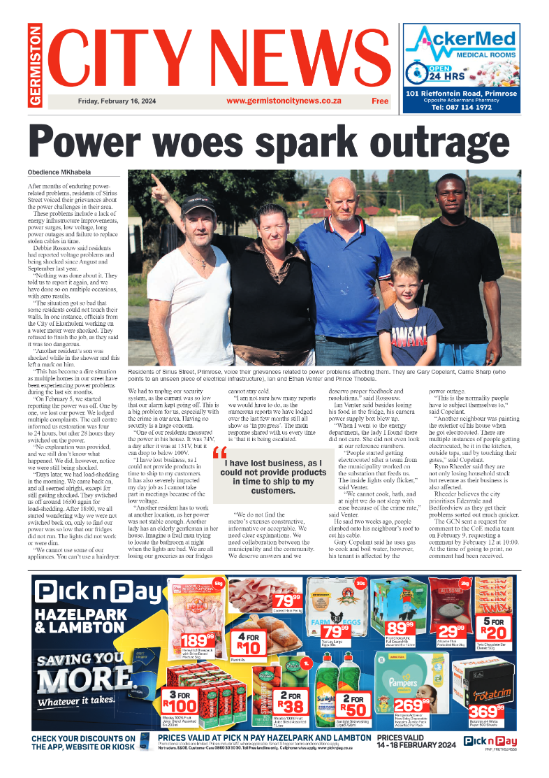 Germiston City News 16 February 2024 page 1