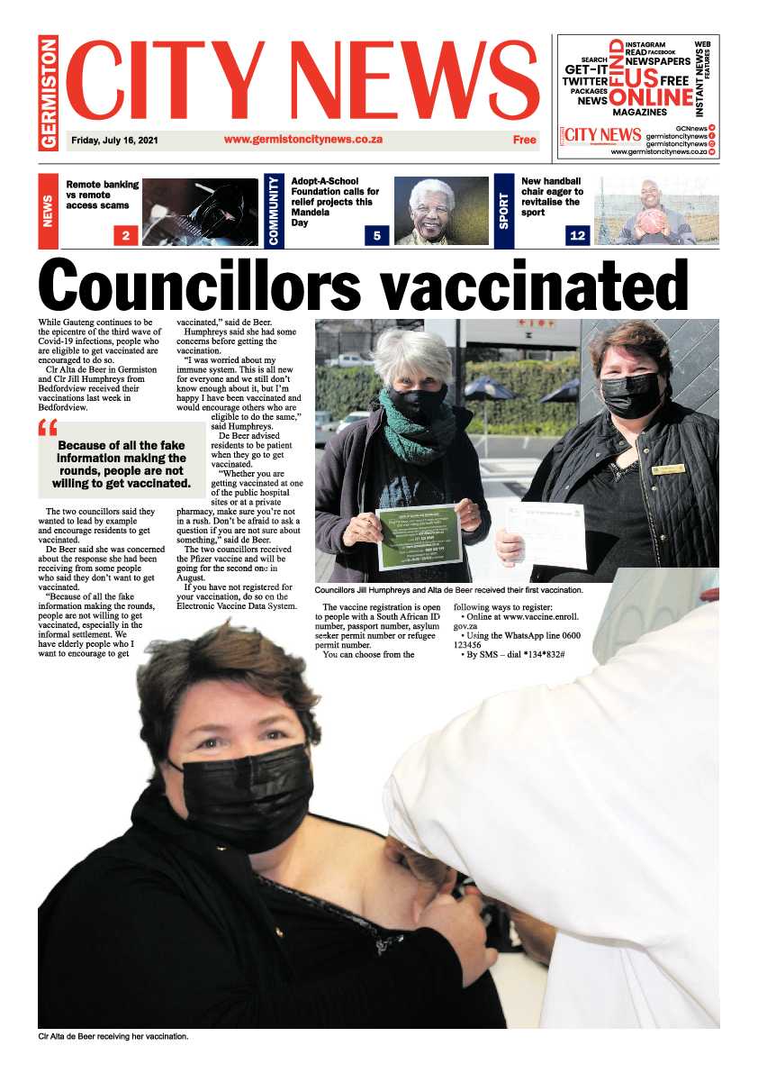 Germiston City News 16 July 2021 page 1
