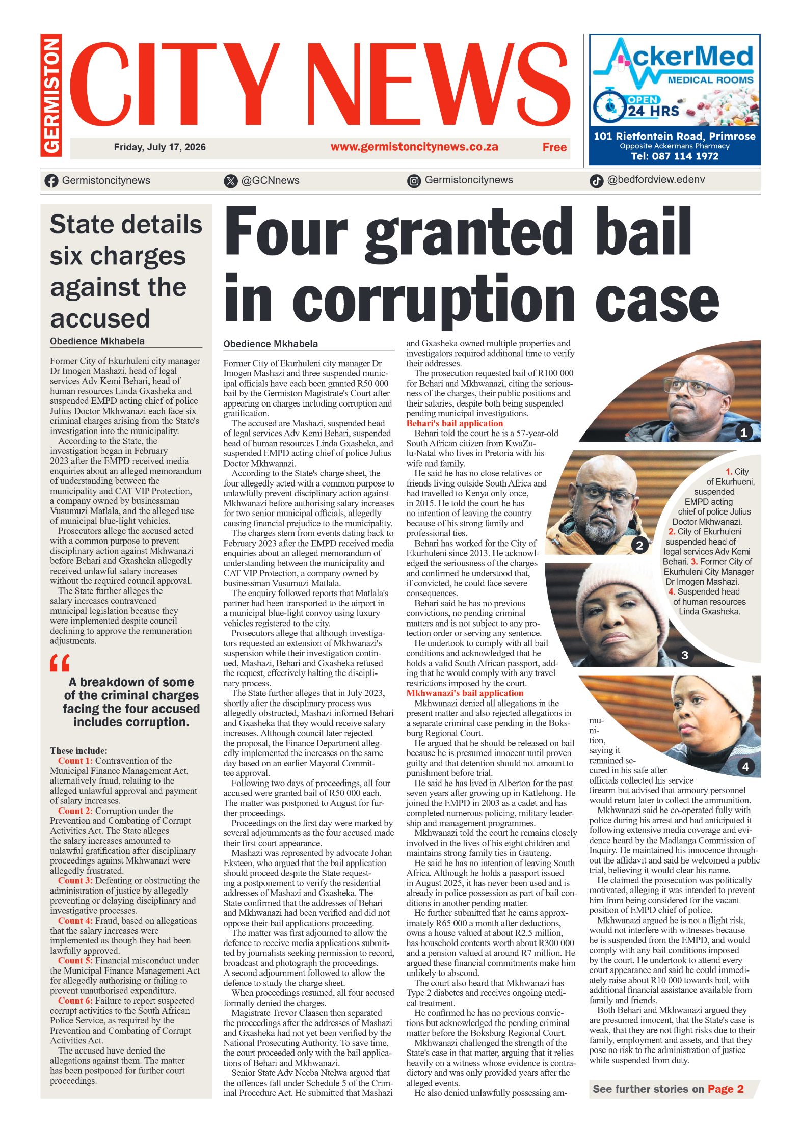 Germiston City News 17 July 2026 page 1