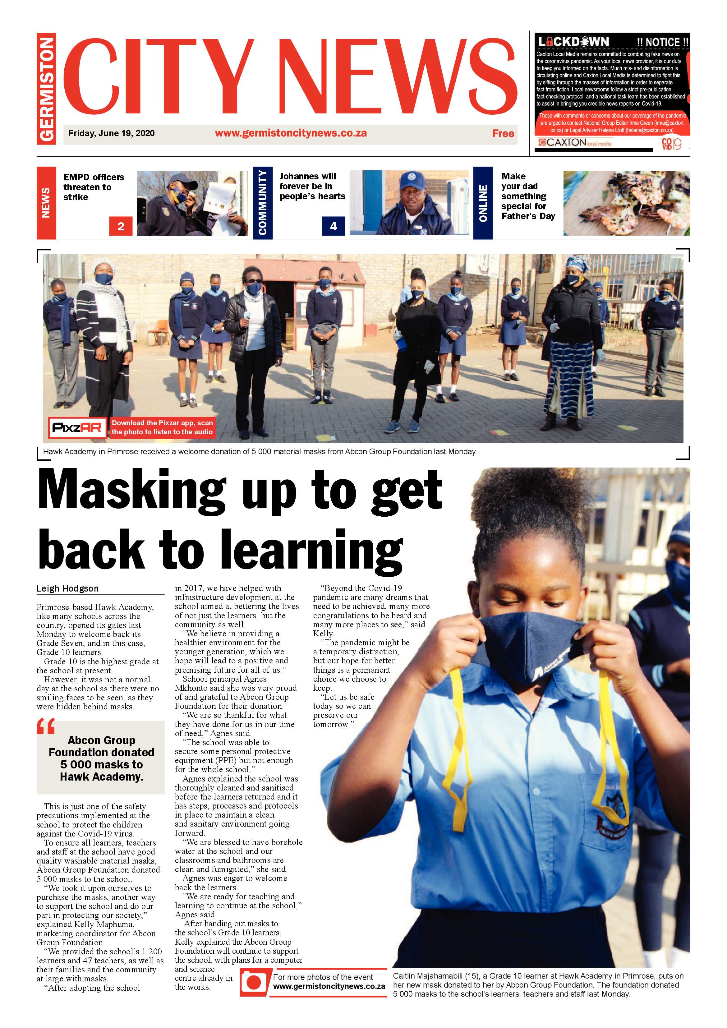 Germiston City News 17 June 2020 page 1