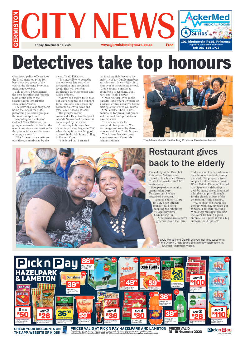 Germiston City News 17 November 2023 page 1