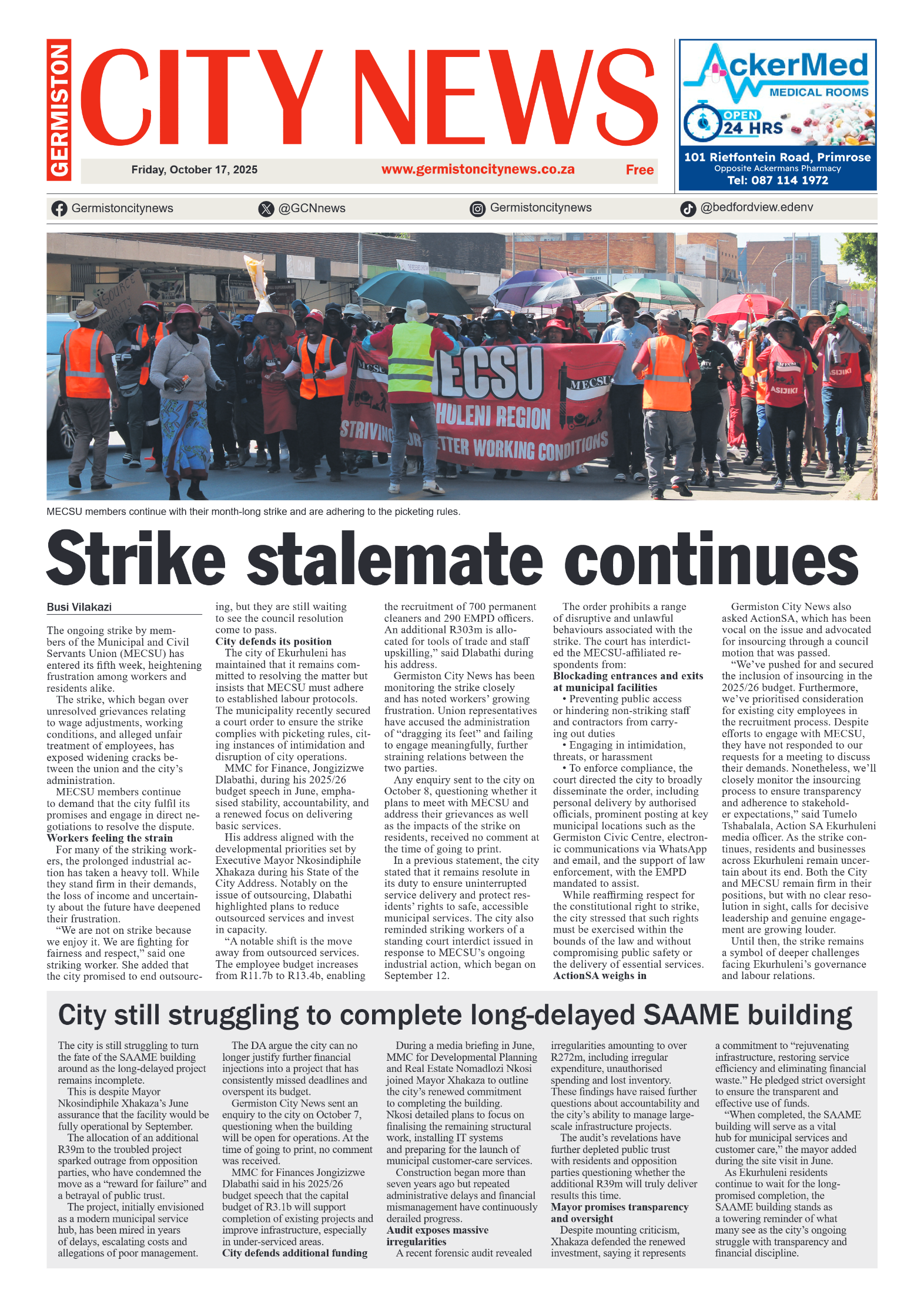 Germiston City News 17 October 2025 page 1