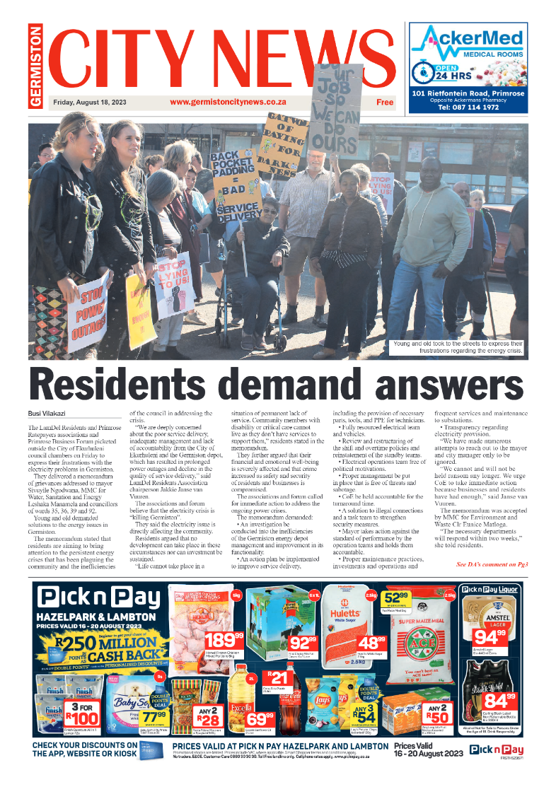Germiston City News 18 August 2023 page 1