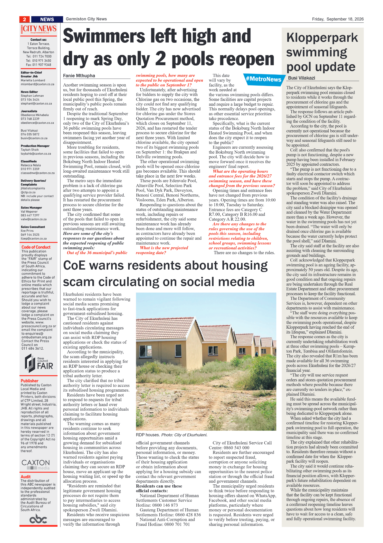 Germiston City News 18 September 2026 page 2