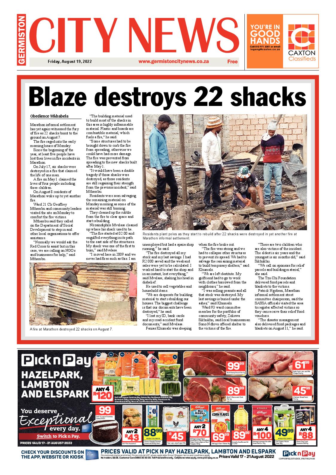 Germiston City News 19 August 2022 page 1