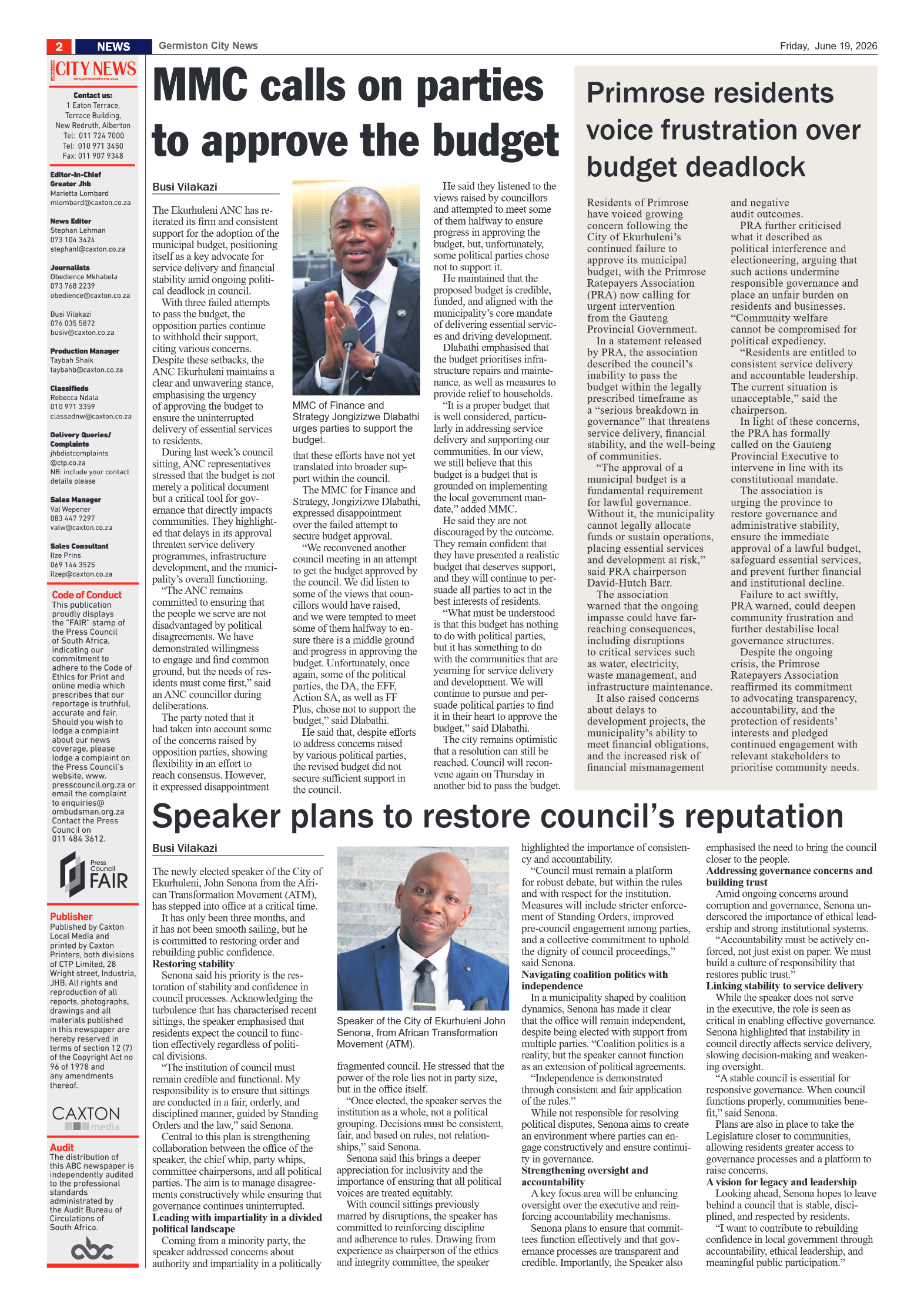 Germiston City News 19 June 2026 page 2