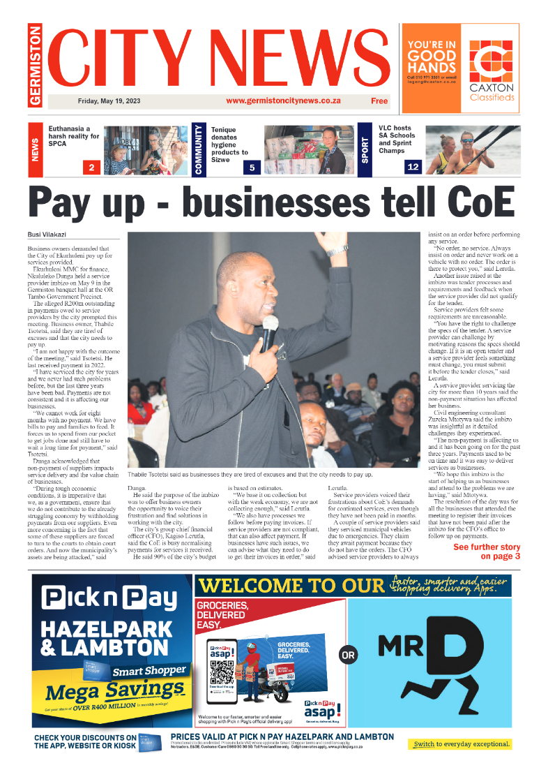 Germiston City News 19 May 2023 page 1