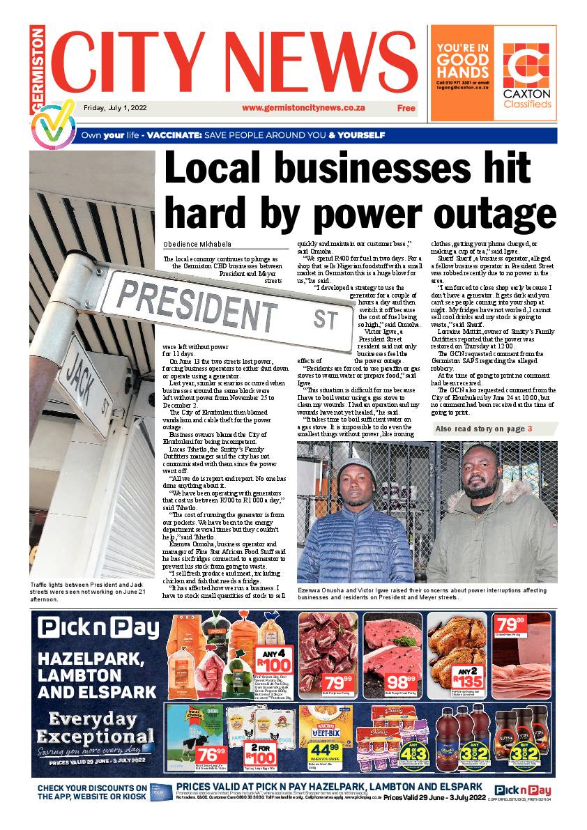 Germiston City News 1 July 2022 page 1