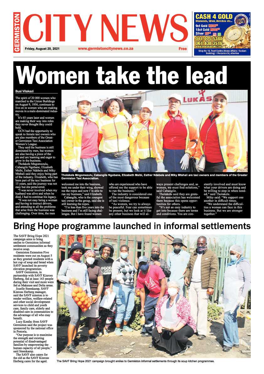 Germiston City News 20 August 2021 page 1