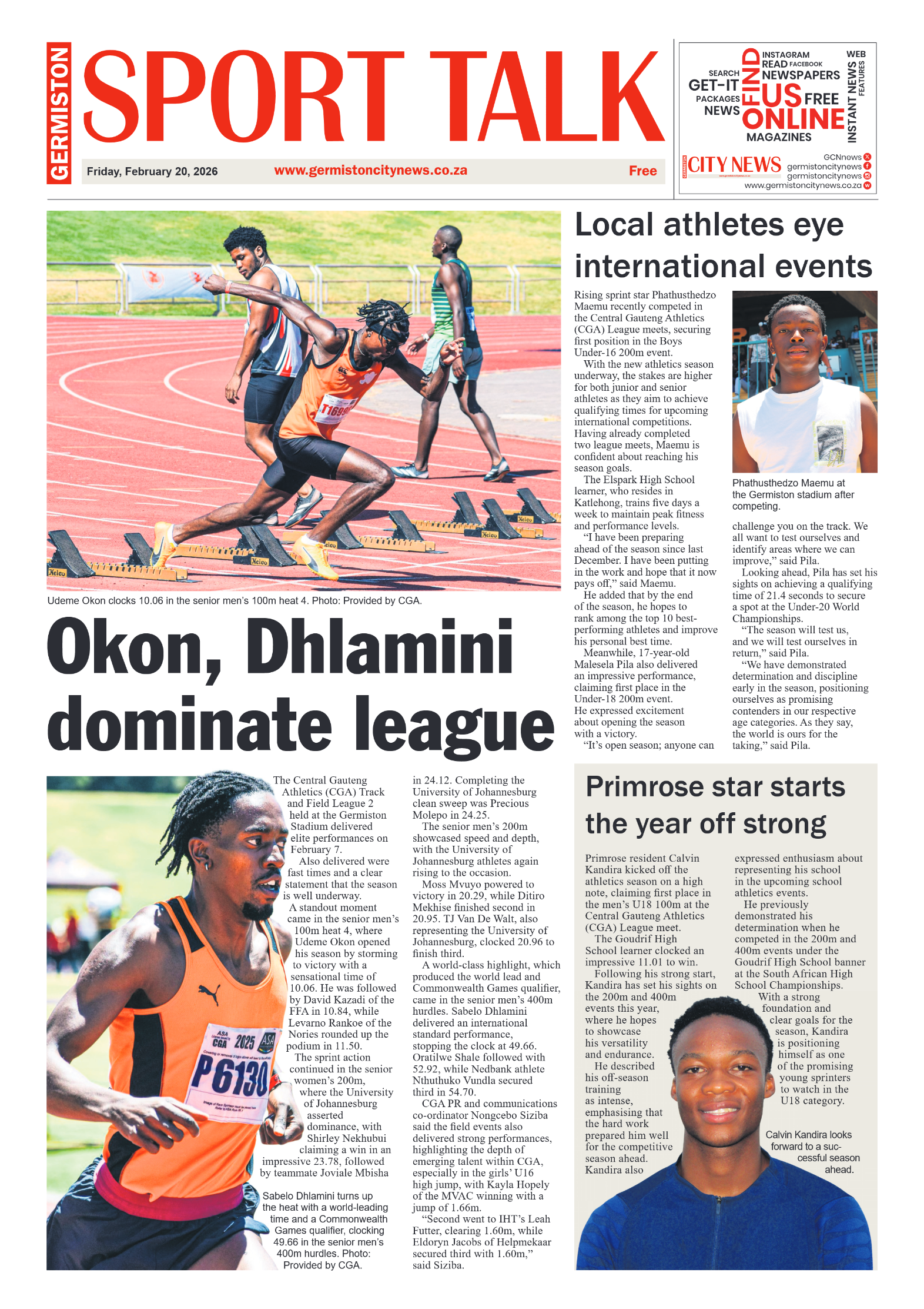 Germiston City News 20 February 2026 page 1