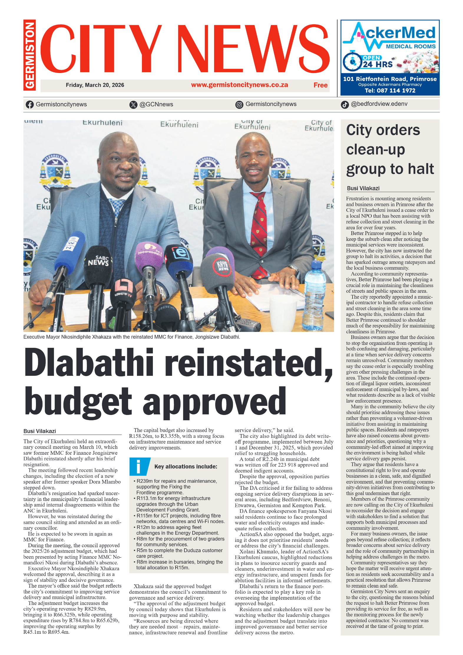 Germiston City News 20 March 2026 page 1
