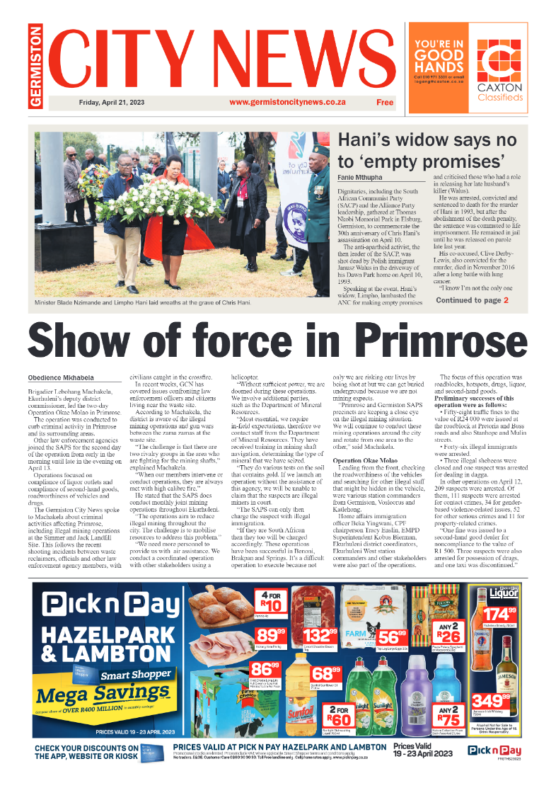 Germiston City News 21 April 2023 page 1