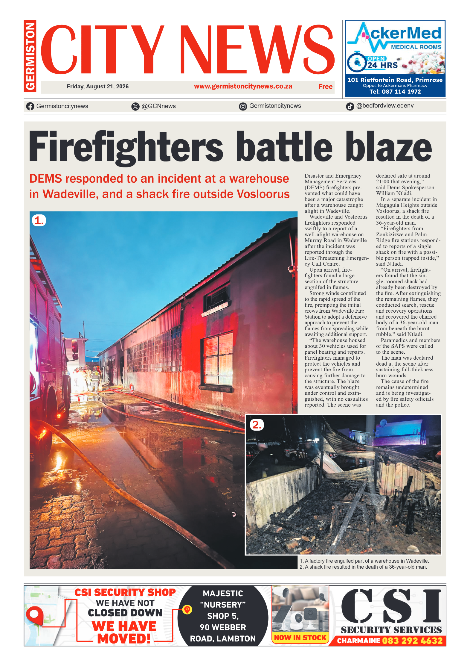 Germiston City News 21 August 2026 page 1