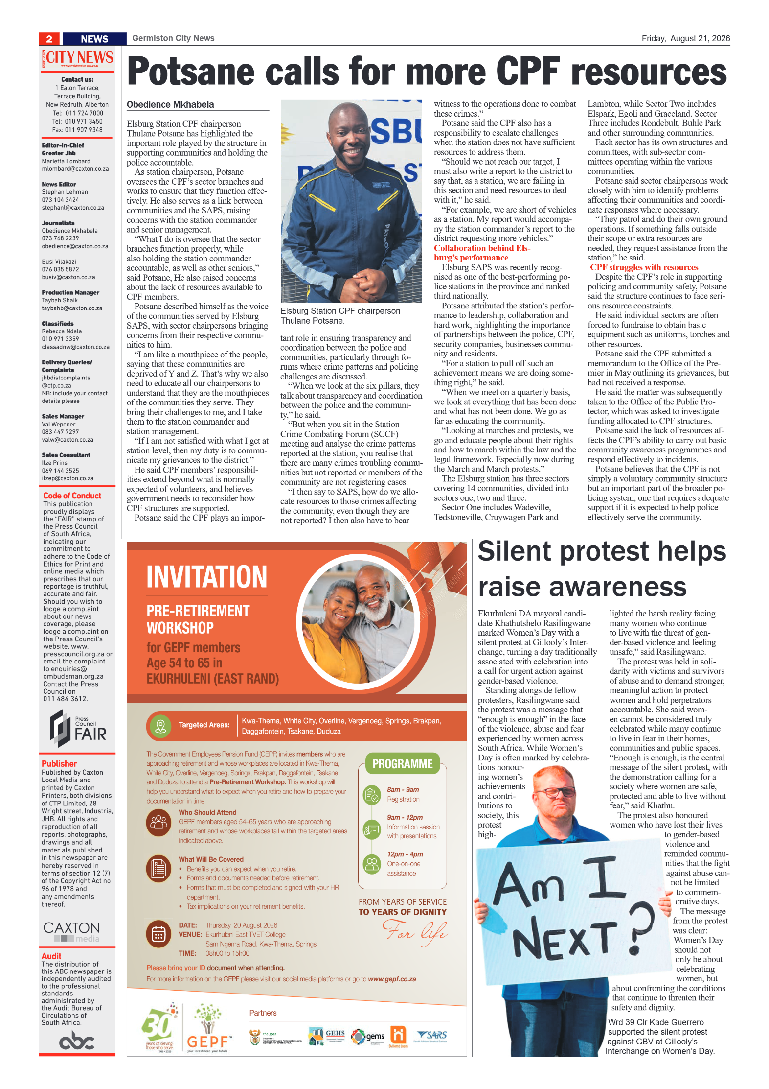 Germiston City News 21 August 2026 page 2