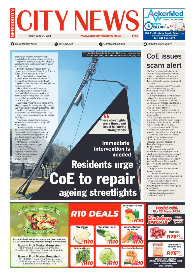 Germiston City News 21 June 2024 page 1