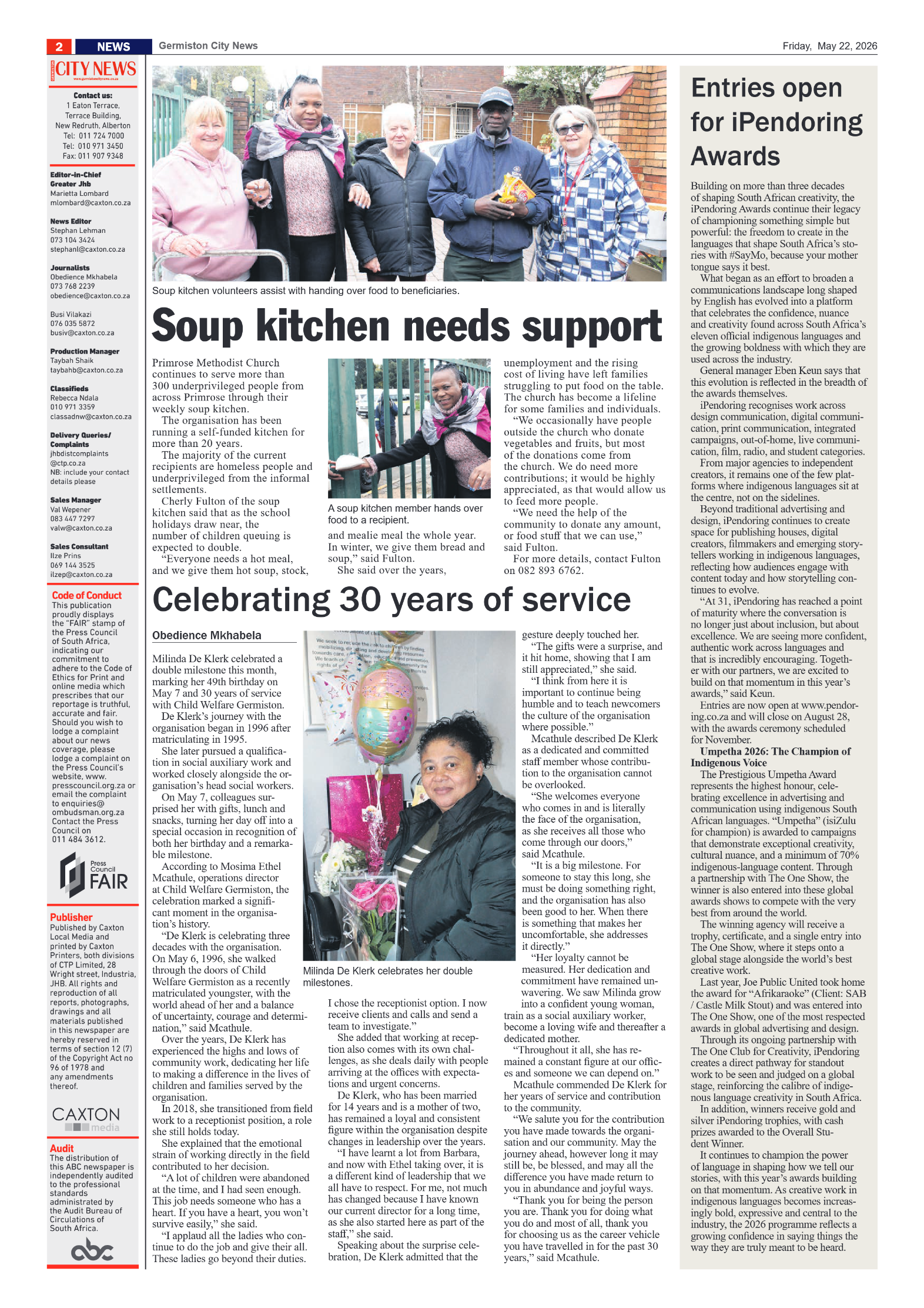 Germiston City News 21 May 2026 page 2