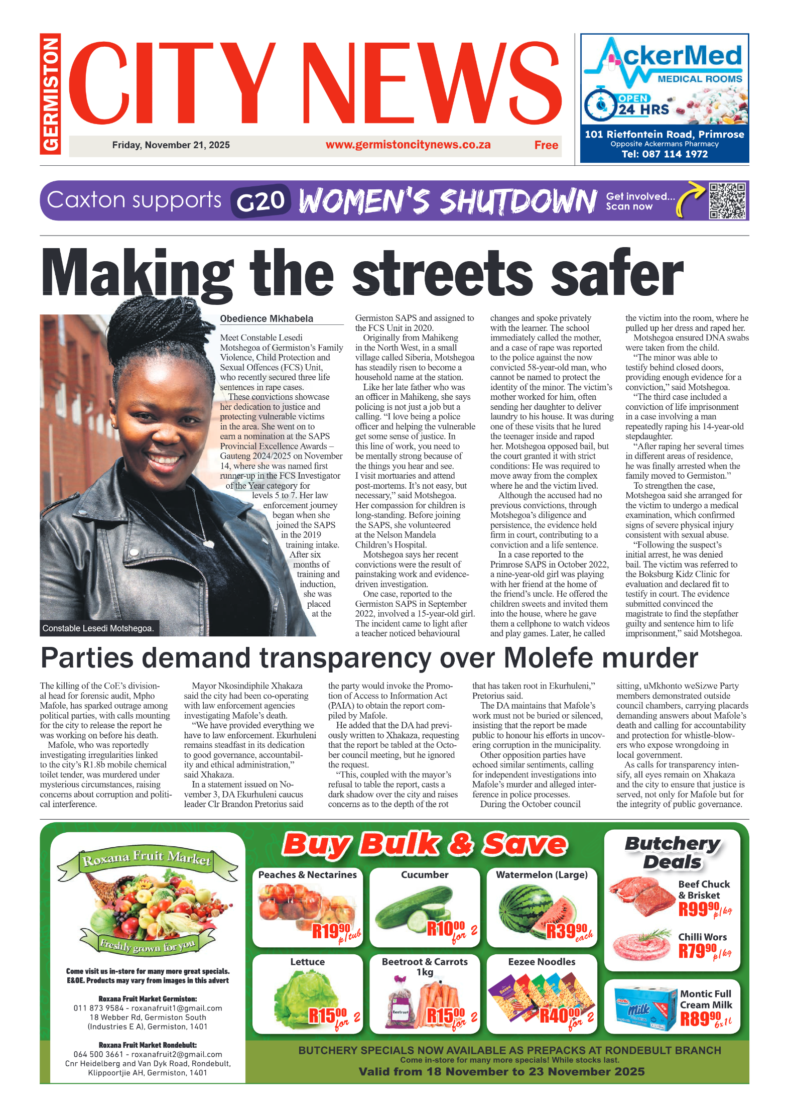 Germiston City News 21 November 2025 page 1