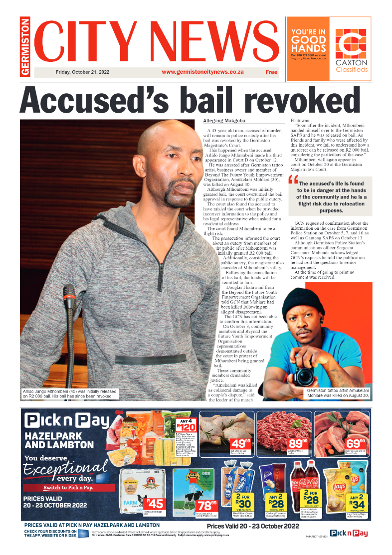 Germiston City News 21 October 2022 page 1