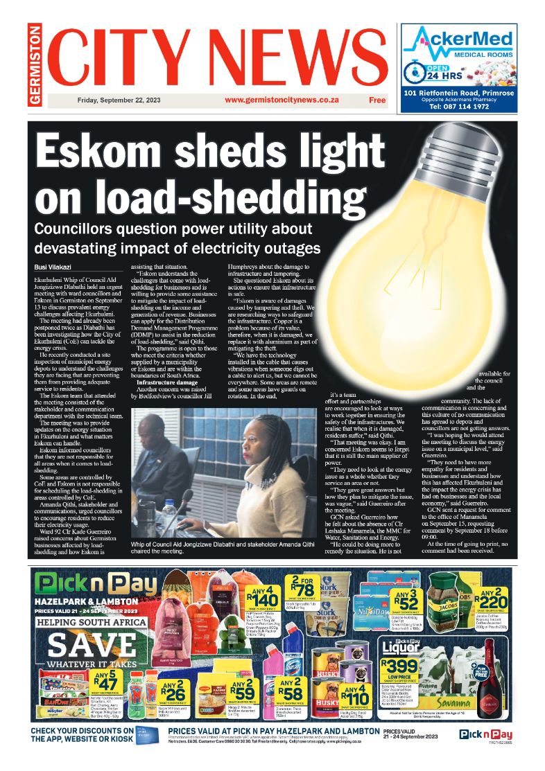 Germiston City News 22 September 2023 page 1