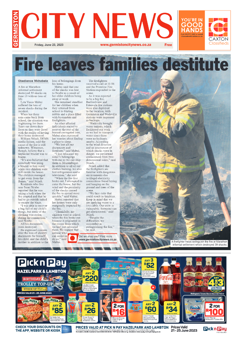 Germiston City News 23 June 2023 page 1