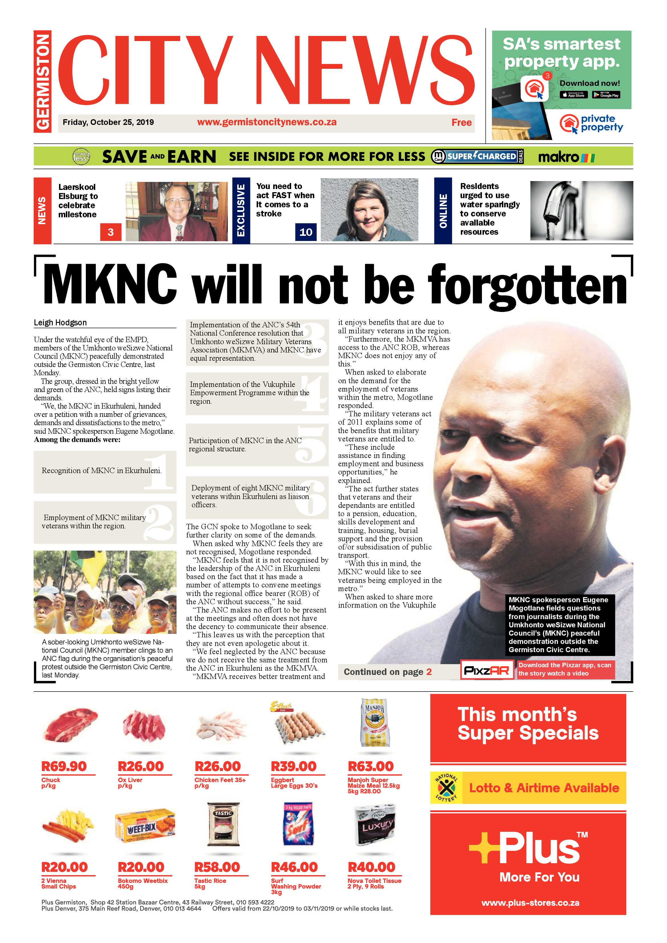 Germiston City News 23 October 2019 page 1
