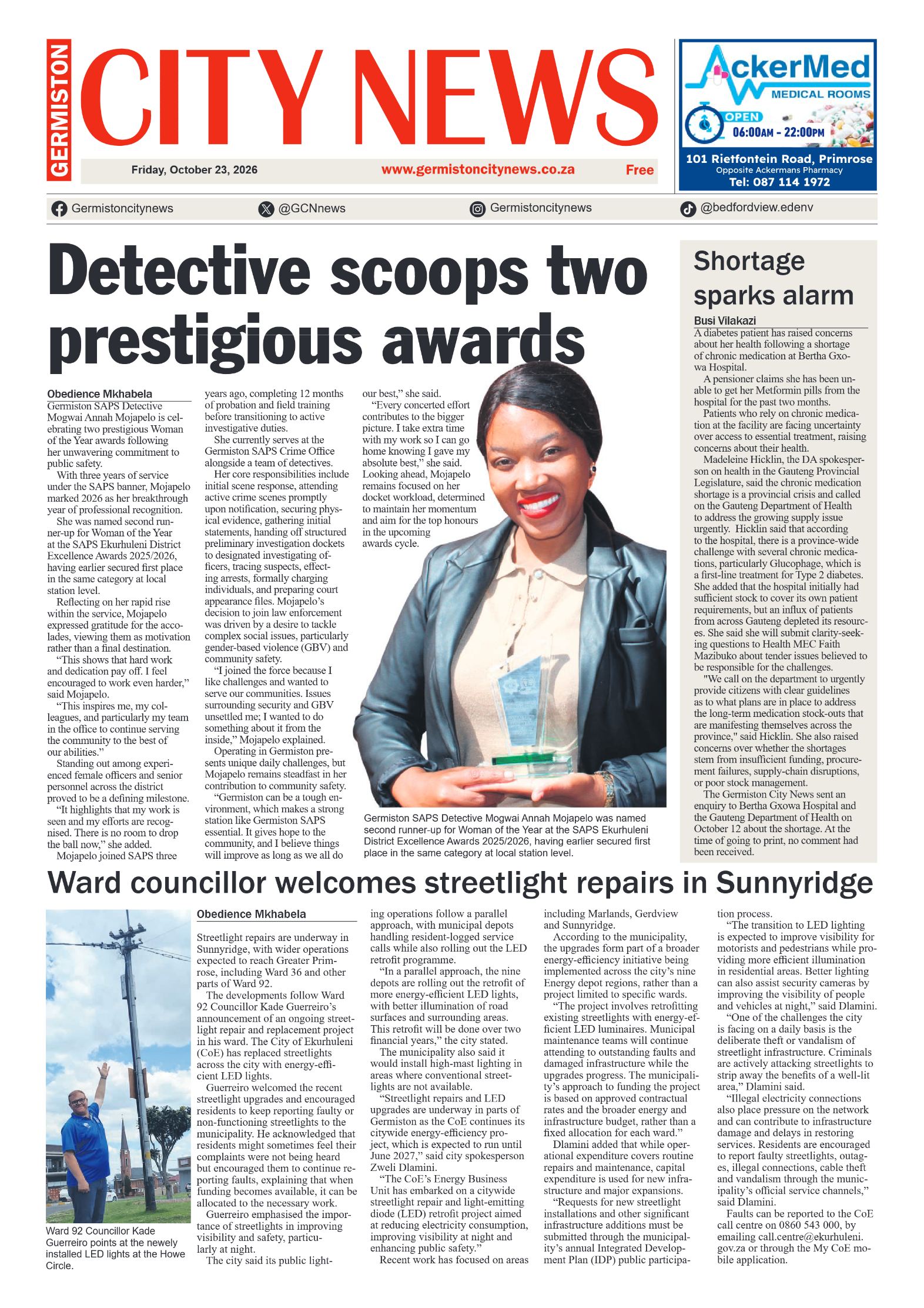 Germiston City News 23 October 2026 page 1