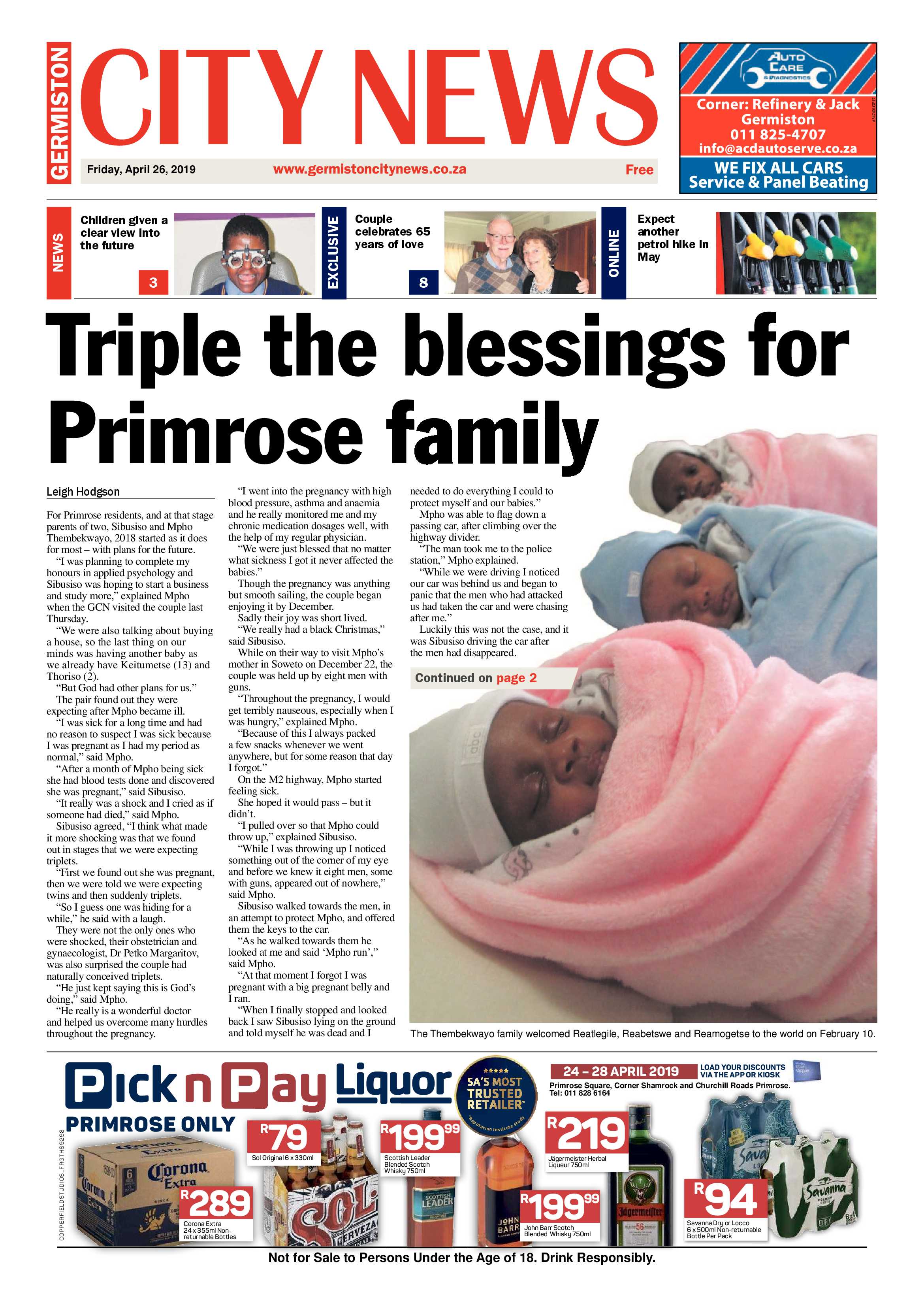 Germiston City News 24 April 2019 page 1
