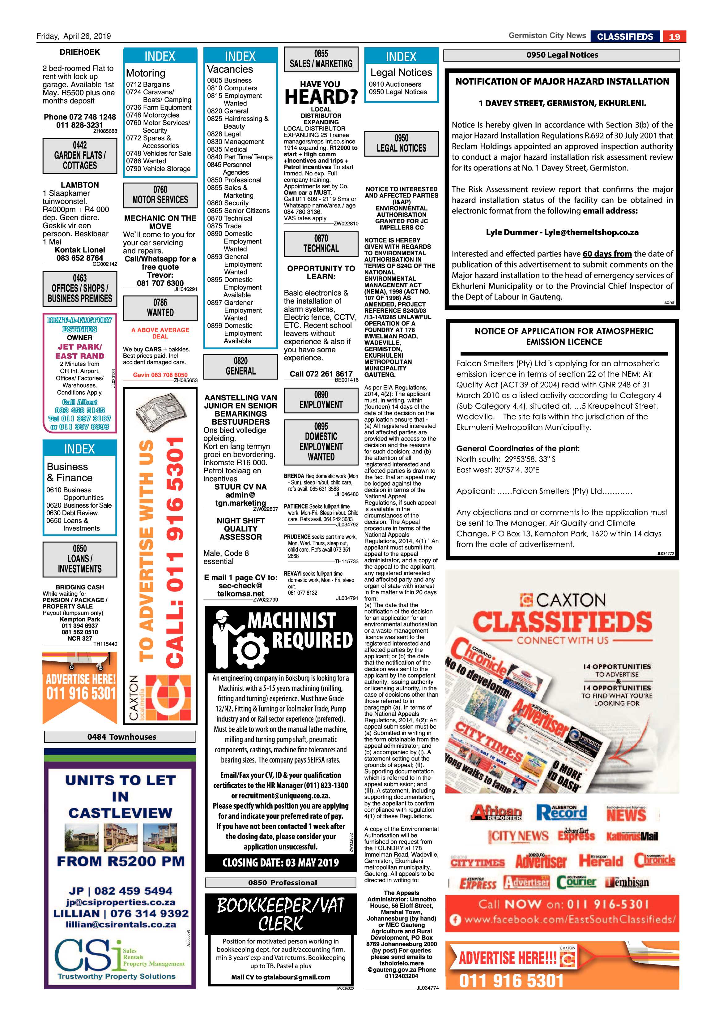 Germiston City News 24 April 2019 page 19