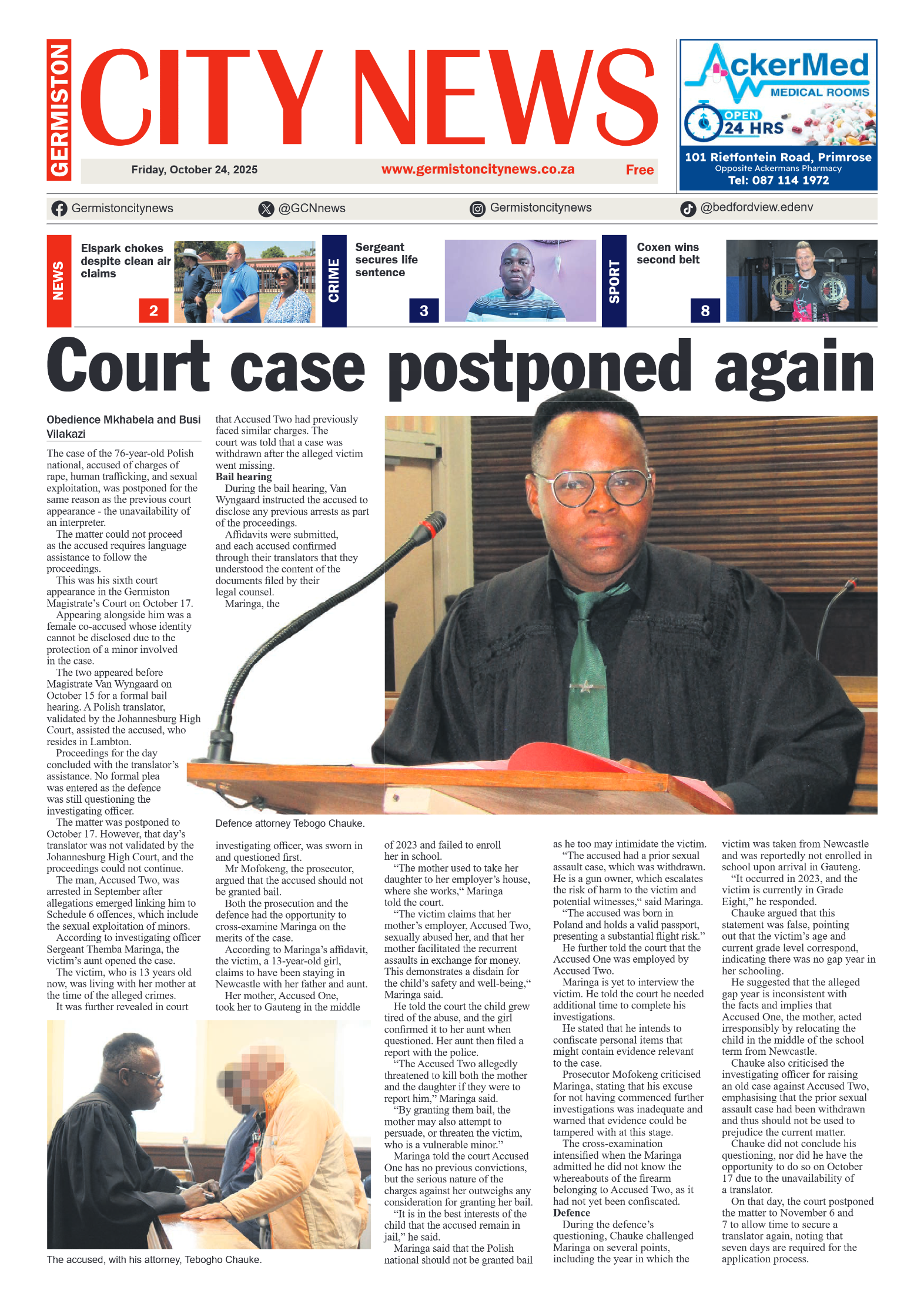Germiston City News 24 October 2025 page 1