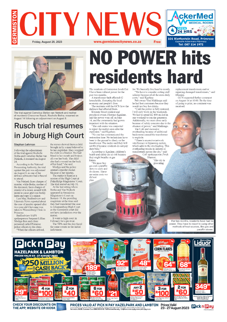 Germiston City News 25 August 2023 page 1
