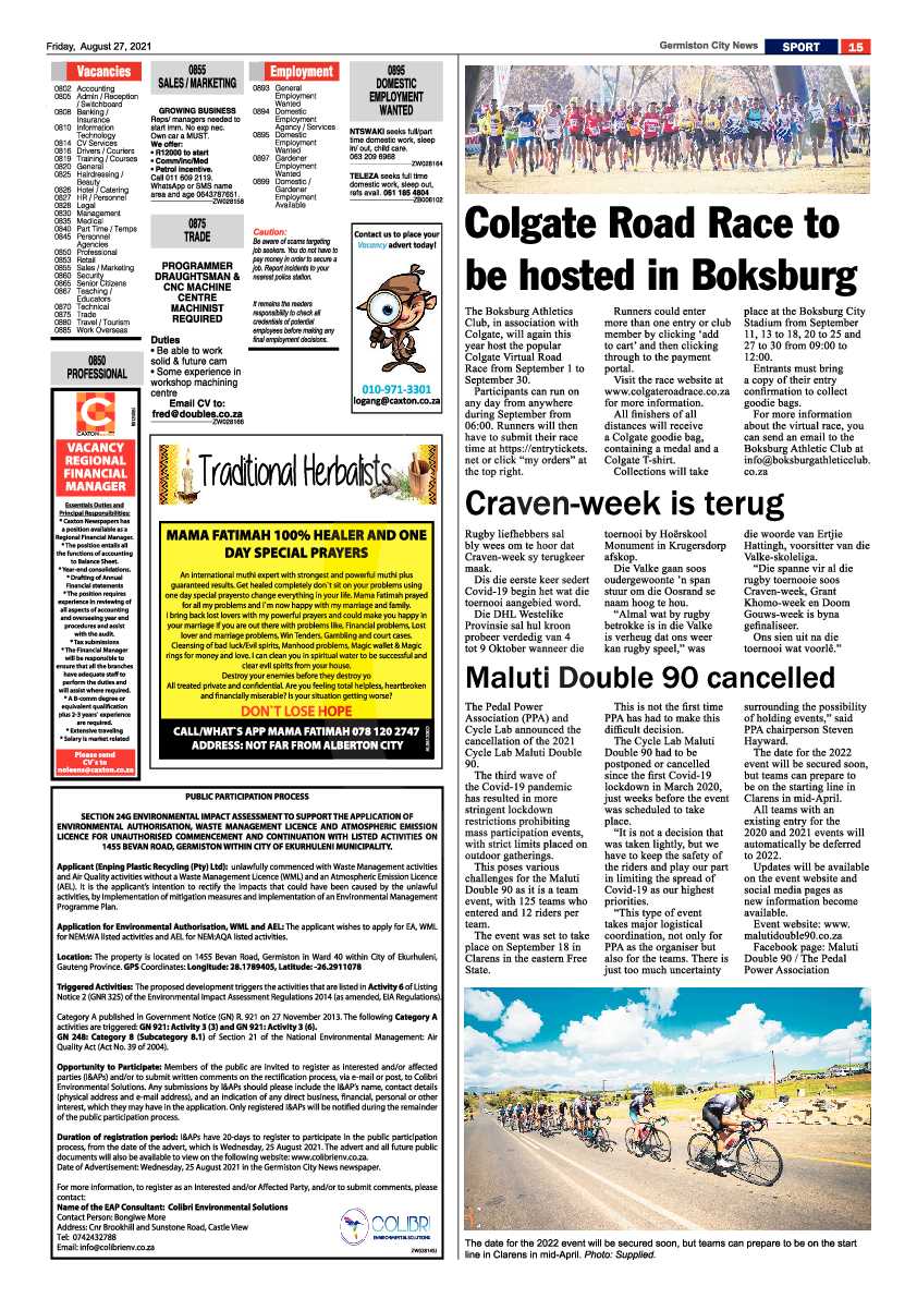 Germiston City News 27 August 2021 page 15