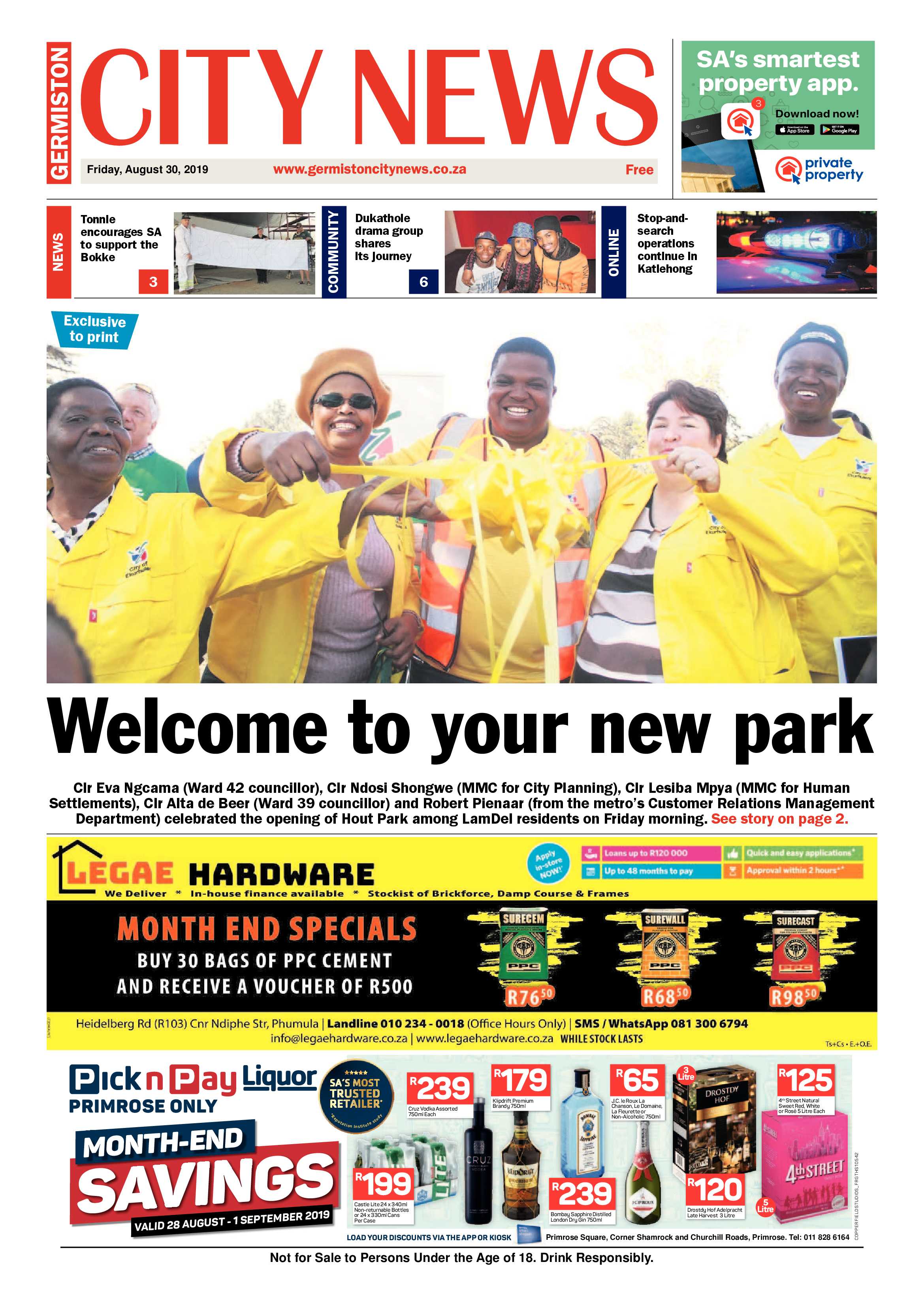 Germiston City News 28 August 2019 page 1