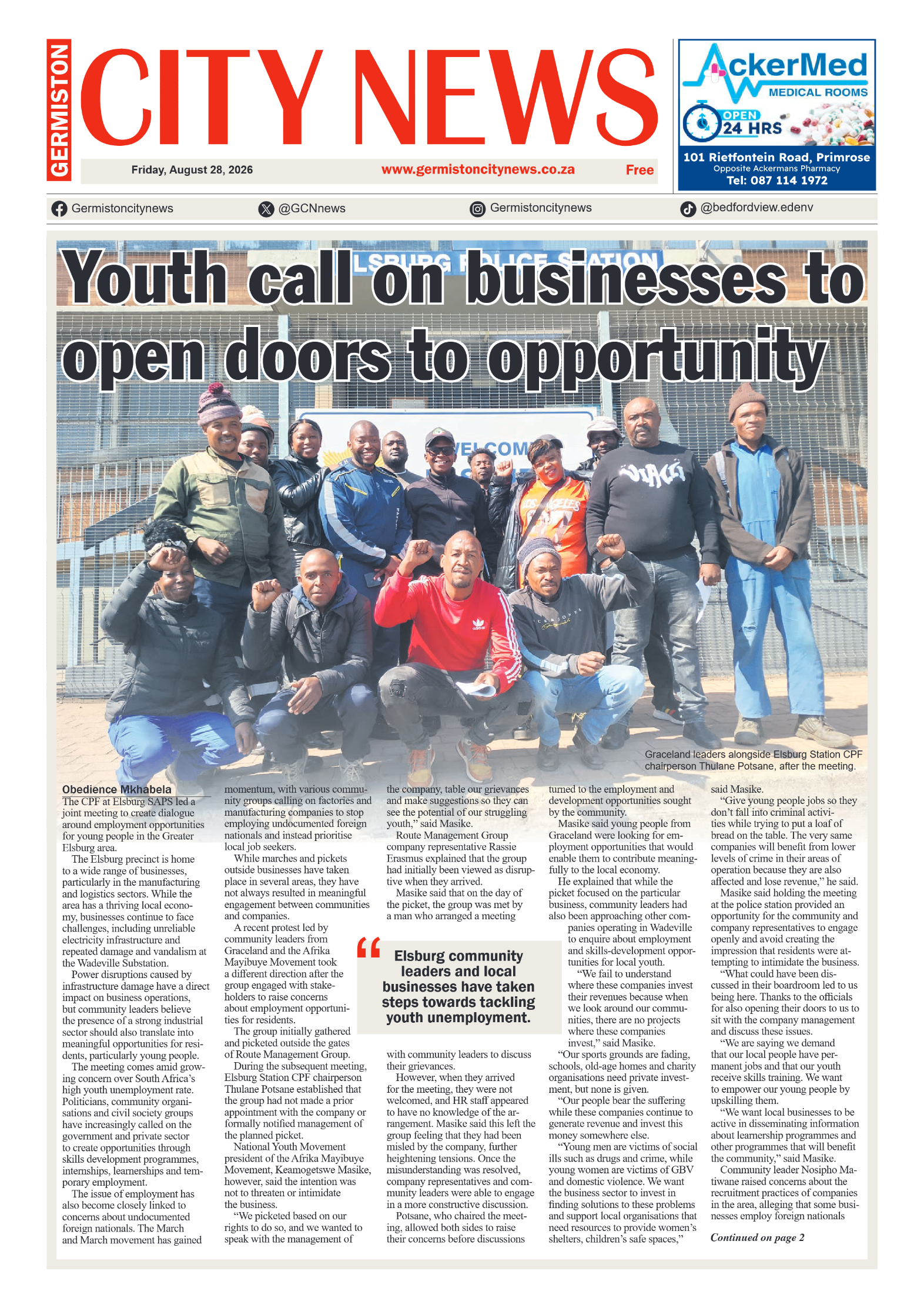 Germiston City News 28 August 2026 page 1