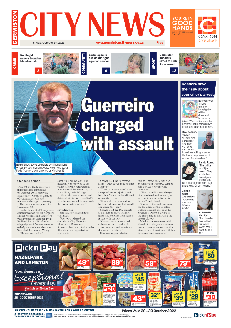 Germiston City News 28 October 2022 page 1