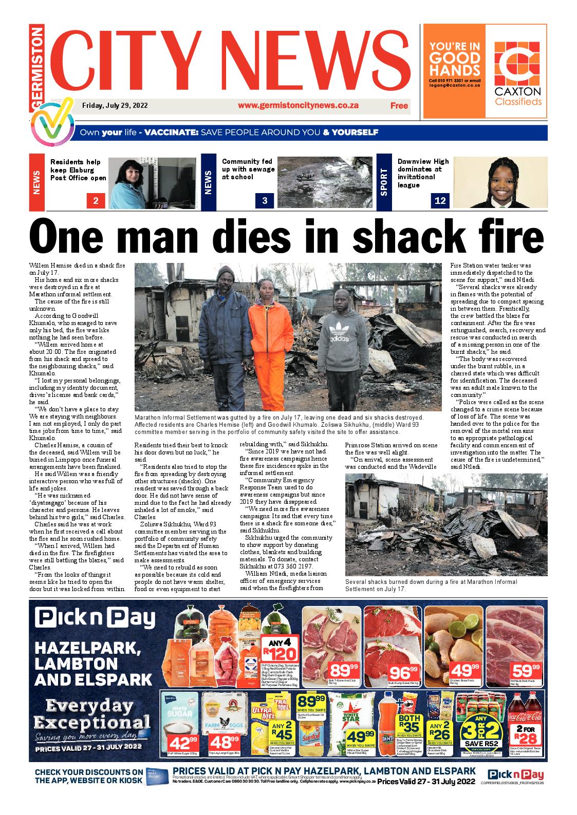Germiston City News 29 July 2022 page 1