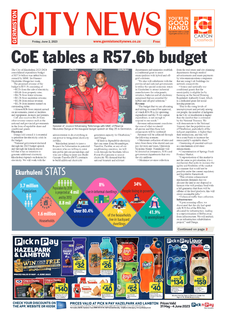 Germiston City News 2 June 2023 page 1