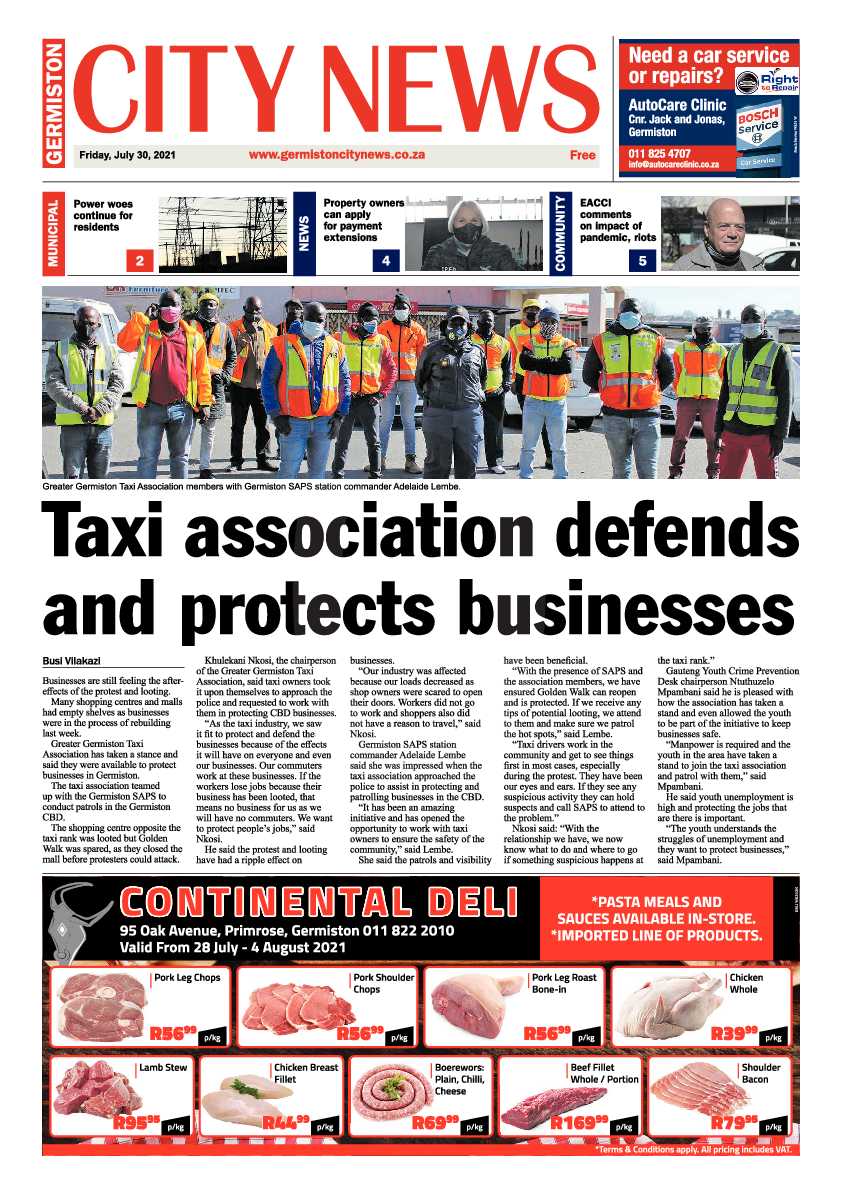 Germiston City News 30 July 2021 page 1